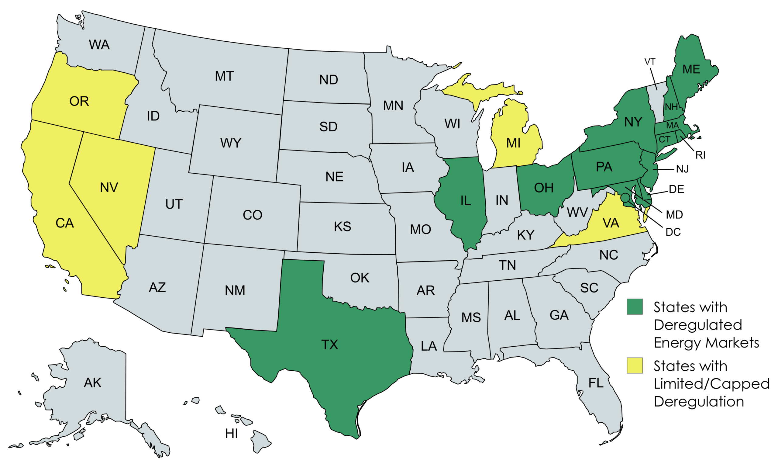 Map of states with deregulated energy suppliers