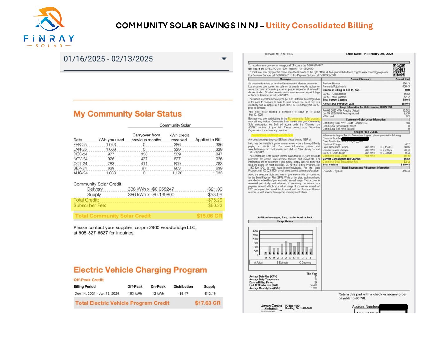 A sample JCPL bill which demonstrate Solar Credits appearing on the statement