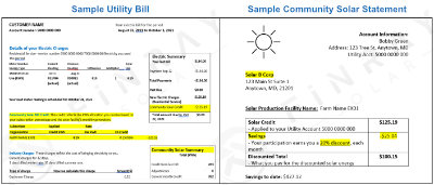 Sample Utility Bill with Community Solar from Finray Solar